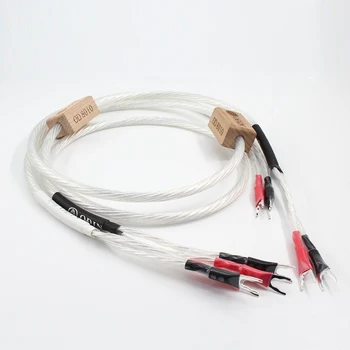 Двойката посеребренных акустични кабели Один HIFI високоговорител Аудиофильский акустичен кабел Спейд Plug HIFI аудио кабел