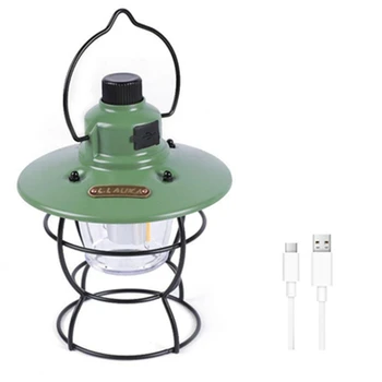 1 Бр. Ретро Къмпинг Светлини Палатка USB Лампа Акумулаторна Отбивка Преносима Конче Лампа (светло зелен)