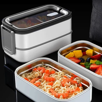 1 Комплект обяд-кутия от неръждаема стомана 304, преносим мрежест контейнер за съхранение на продукти за микровълнова печка Bento Box