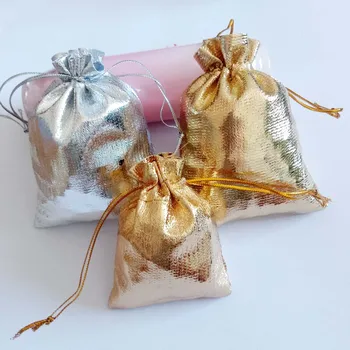 100шт Сребърна златна фолио Чанта, изработена от органза чанта от съвсем малък чанти и калъфи за бижута платнена торбичка за подарък сватбени пакети / парти /на Коледно опаковане на Дисплея