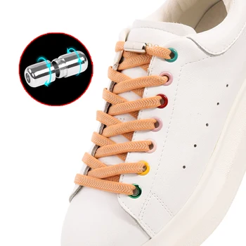20 цвята Плосък ремък без завязок, ластични шнурове за маратонки, подходящи за цялата обувки, мързеливи ремък с кръгла метална брава