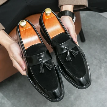 2023, градска мода, класически кожени обувки с ресни за мъже, елегантна бизнес офис обувки, гума устойчива на плъзгане дизайнерски обувки за шофиране