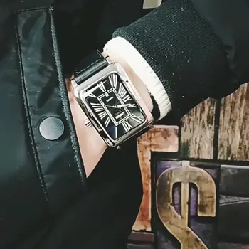 31x46 мм Мъжки кварцови часовници с правоъгълно квадратен циферблат, мъжки луксозни маркови бизнес мъжки часовник Reloj, римски цифри, черни ръчен часовник