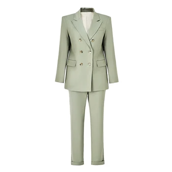 6 Опции за цветове, Двубортный блейзър, комплект панталон, бизнес основния стил, елегантен обикновен женски костюм