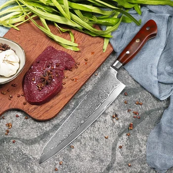 9 инча, нож от дамасской стомана VG10, уличен кухненски нож за готвене Сантоку сашими, нож на главния готвач с дръжка от палисандрово дърво, универсален нож