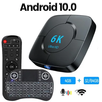 Android TV Box 16G 32G 64G Телеприставка 6K Youtube Гласов асистент H. 265 мултимедиен плейър 3D Видеоприемник Wifi Smart TV Box