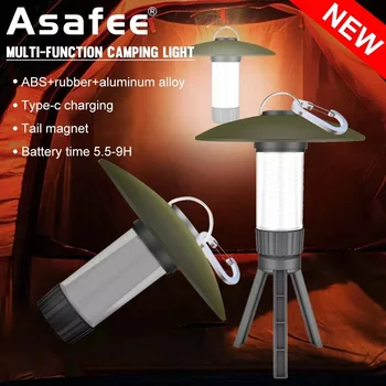 Asafee Многофункционален led лампа за къмпинг, външно осветление, зареждане тип c, водоустойчива лампа с магнитна кука, аварийно фенерче