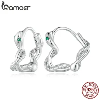 Bamoer 925 сребро Дух Змеиные ушни ключалката във формата на сърце Обеци-халки за жени вечерни Изискани бижута BSE911
