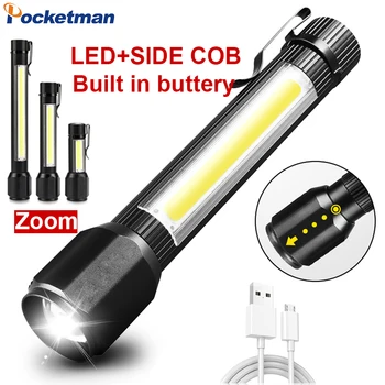 COB + led светлини Водоустойчив светлини мащабируем фенерче USB акумулаторни фенери джобен фенер за къмпинг Търсене