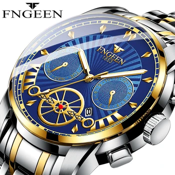 FNGEEN, военни мъжки часовник, с каишка от неръждаема стомана, дата, мъжки бизнес мъжки часовници, водоустойчиви лукс, мъжки ръчни часовници за мъже