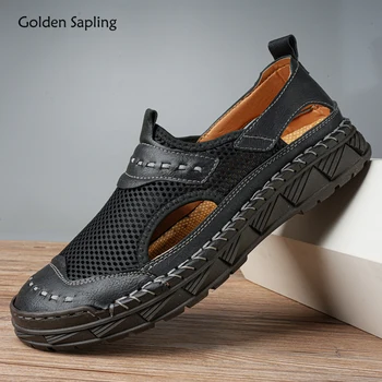 Golden Sapling/ лятна мъжки ежедневни обувки на плоска подметка с дишаща мрежа, улично плажни лоферы, класически обувки, мъжки мокасини за почивка