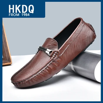 HKDQ/ Лятна Мека Лека Мъжки Кожени обувки, Удобни Дишащи Лоферы За мъже, Модни Нескользящая Мъжки обувки Дъг, Голям размер 38