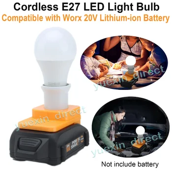 Led работна лампа, преносими лампи E27 за Worx, безжична лампа с батерии 20, дневна светлина, бяло, без димиране