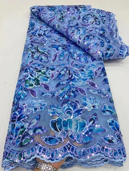 NDPN291 Синя цветна африканска мрежа лейси плат с пайети, цена по цена на производителя, вышитое френското тюлевое дантела за парти и сватбена рокля