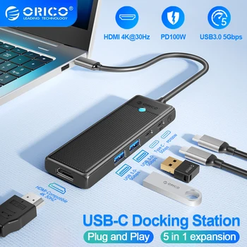 ORICO C USB ХЪБ Type C Зарядно устройство за HDMI-com USB 3.0 Адаптер 4K30Hz PD100W Сплитер за четене на карти за MacBook USB Сплитер