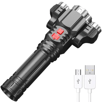 USB фенерче, за да се зарежда с 3 глави, акумулаторна батерия водоустойчива лампа за активна почивка, авариен мини-силен фенерче