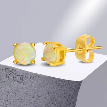 Vnox, изящни, блестящи обеци-карамфил от естествен камък за жени, бижута за момичета, антиалергичен кръгли обеци от неръждаема стомана, златен цвят
