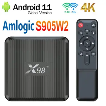 X98Q Smart TV Box Amlogic S905W2 H. 265 AV1 2,4 G/5G Двойна WiFi HDR 10 + 4K Android 11 Телеприставка 2 GB 16 GB мултимедиен плейър