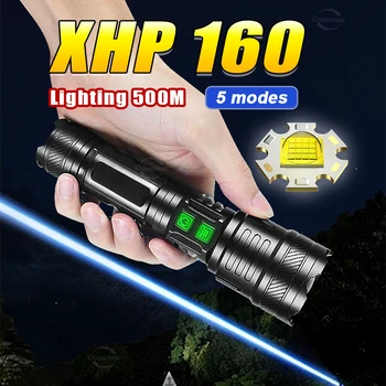 Акумулаторна батерия led фенерче Type-c XHP160, мощен тактически фенер XHP360, водоустойчив led фенер 26650