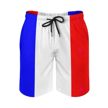 Аниме Мъжки Плажни Шорти Флаг на Франция Flag Of France Свободни Разтеглив, Ежедневни Мъжки къси Панталони Премиум-клас С Регулируем Кабел Breathabl