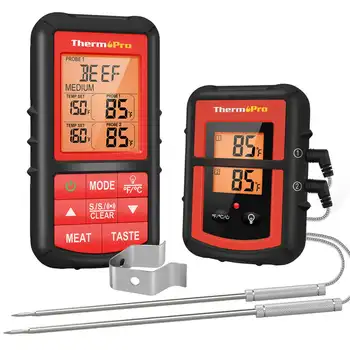 Безжичен термометър за месо с двоен сензор за месо, цифров термометър за готвене на месо, безжичен за пушач, термометър за барбекю-скара