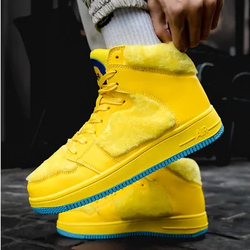 Брандираната жълт мъжки ежедневни спортни обувки, модни маратонки за скейтборд на платформа с висок берцем, градинска тенденция дизайнерски обувки за мъже