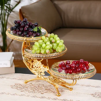 Висококачествен тава за плодове в европейски стил, многопластови тава за сухи плодове, креативна стъклена ваза за плодове, лека луксозна стъклена чиния за плодове