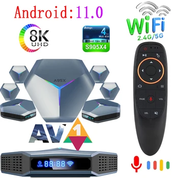 Високопроизводителни Android 11,0 Smart TV Box A95X F4 Amlogic S905X4 4K 8K HD 2,4 G 5G Wifi, RGB Light Суперскоростная телеприставка