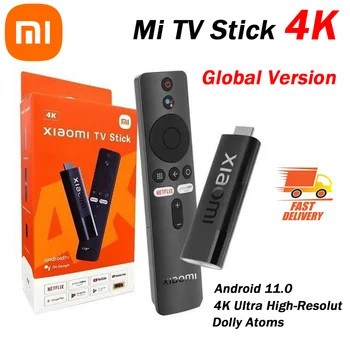 Глобалната версия на Xiaomi Mi TV Stick 4K Android 11 Джобно стрийминг на мултимедия 2 GB 8 GB многоезичен BT5.0 ТЕЛЕВИЗИЯ-ключ
