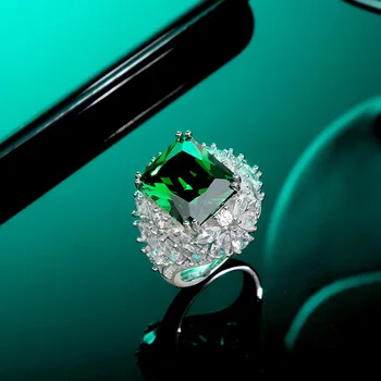Гореща разпродажба, висококачествено сребро S925 проби, изискан emerald светлина, луксозно елегантен пръстен, годежен женски благородна бижу