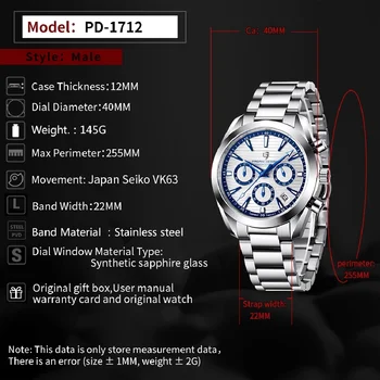 Дизайн на PAGANI, нови мъжки кварцов часовник от неръждаема стомана, луксозен хронограф от сапфир стъкло, хронометър, 100 м, водоустойчив японски часовници VK63, мъжки часовник