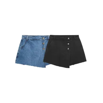 Зак Айиса, лятна новост, дамски модни универсални панталони с висока талия, ежедневни панталони с джобове, однобортные панталони-кюлоты от плат деним