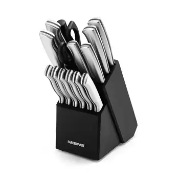 Комплект прибори за хранене Farberware от 15 теми-настройки неръждаема стомана, черен цвят, комплект кухненски ножове, държач за ножове