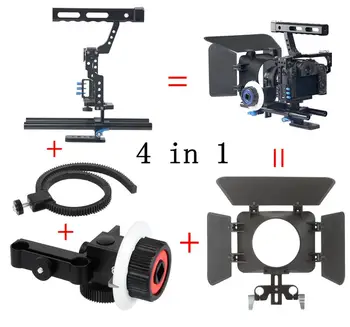 Комплект стабилизатор видеопленки DSLR 15 мм, Прът За камера + Дръжка + Проследяване на фокусиране + Матова кутия за Sony A7 II A6300/GH4 A6500