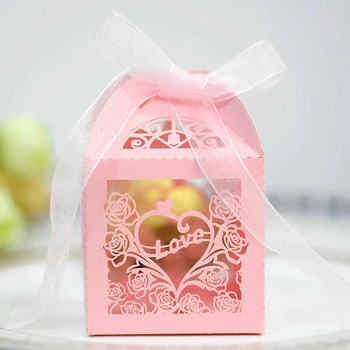 Кутия шоколадови бонбони с розово сърце, подарък пакет с шарките на любовта, хартиени пликове, подаръци за гостите, опаковки кутия за сватба, рожден ден, партита