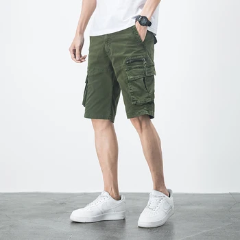 Къси панталони-карго, мъжки летни странични джобове, марка дрехи, японска градинска дрехи, мъжки ежедневни панталони армейского зелен цвят, къси панталони за мъже