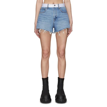 Летни нови дамски модни памучни дънкови шорти y2k, висококачествени ежедневни панталони в стил ретро с висока талия и пискюли