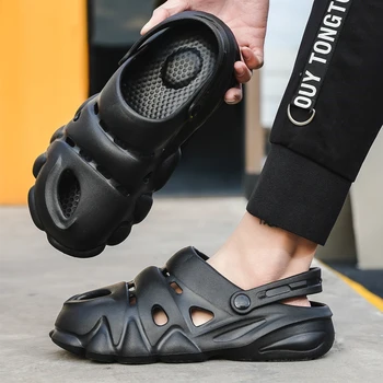 Лятна плажна обувки за мъже, новост 2023 г., мъжки сабо със затворени пръсти, модерен мъжки пързалки от EVA на платформата, ежедневни, сандали с мека подметка