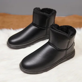 Мъжки обикновена ежедневни зимни обувки 2023 размер плюс, кадифе сгъстено ботильоны без закопчалка, нескользящая водоустойчива топло памучен Унисекс обувки