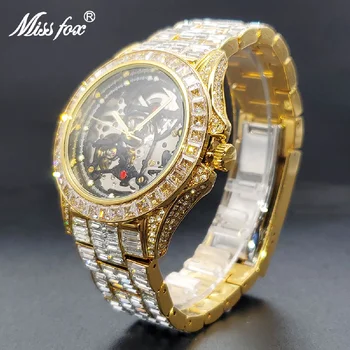 Нови мъжки механични часовници с високо качество, луксозни златни мъжки автоматичен часовник с виртуален скелет, светещо поле, ръчни часовници от муассанита