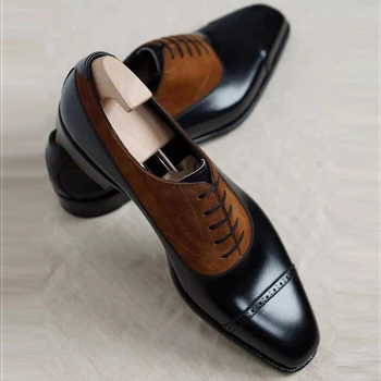 Нови мъжки обувки-дерби, черни вечерни бизнес мъжки модел обувки са ръчно изработени от изкуствена кожа с кръгло бомбе дантела, безплатна доставка, размер 38-46