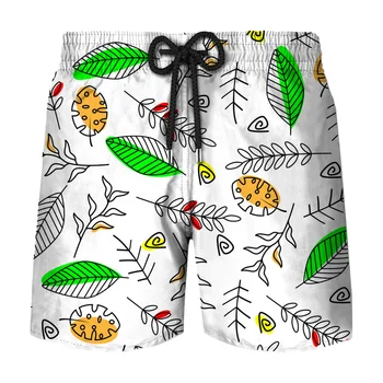 Нови мъжки плажни шорти Y2K, панталони с 3D принтом тропически растения, шорти за сърф, лятна случайни бански homme 2023, модни бански