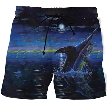 Плажни шорти с 3D принтом риба в залива, мъжки годишният бански костюми, забавни топене, ежедневни, спортни къси панталони за фитнес, homme Hawaii Cool Ice Shorts