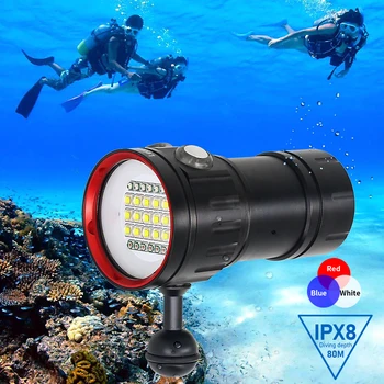Професионален подводен 27 led лампа за фотография с осветление от 20 000 лумена фенерче за гмуркане на 100 м водоустойчива лампа за видеокамери