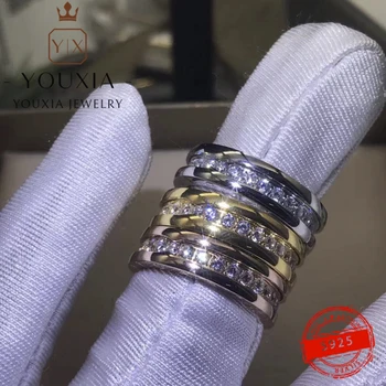 Разпродажба на сребърни халки на европейското и американско производство s925 за партита, модерно блестящ диамантен пръстен, подарък за Хелоуин, луксозни бижута пръстени за жени