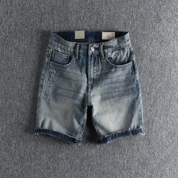 Тежка индустриална пране, ретро светло синьо издържат дънкови шорти, мъжки летни Instagram-тенденция младежки пятиточечные панталони