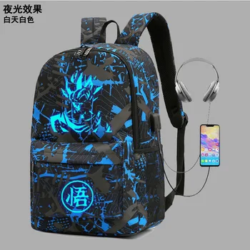Училищна чанта за студенти, мъжки и женски раница с светящимся USB конектор, раница Dragon Ball Wukong, училищна чанта от аниме-анимационен Mochila